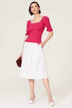 ADAM LIPPES x RTR Hot Pink Knit Square Neck Sweater Smocked Ruffle Top Size M